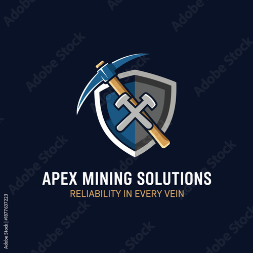 Mining Logo with Shield and Tools.