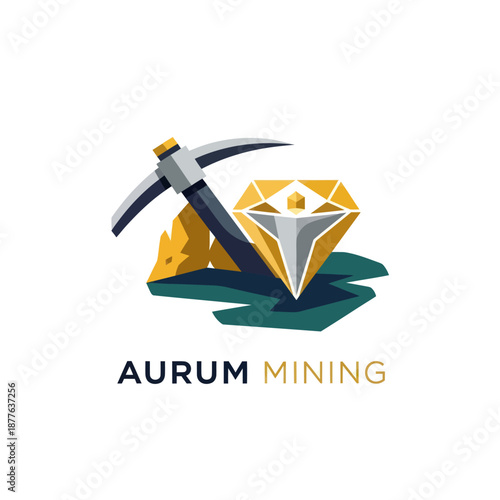 Pickaxe and Diamond Illustration Graphic Design.