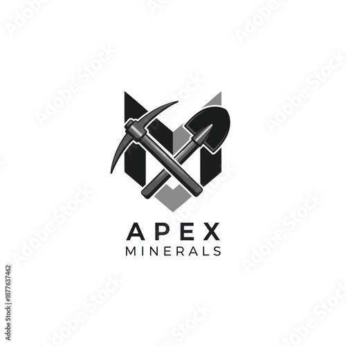Apex Minerals Logo with Pickaxe Symbol.