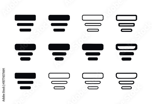 Typographic Icon Variations. Typographic hierarchy. Icon set. Set Logo of typographic hierarchy: subheading bar. harmonious logo variations of the same