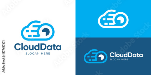 Creative simple cloud data logo template. Cloud with fast symbol for Database computing logo design vector illustration.