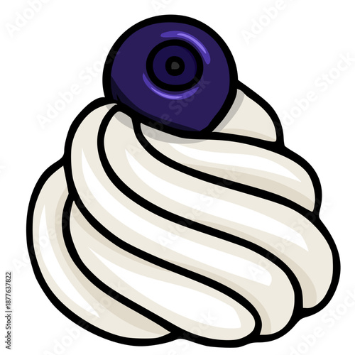 Whipped cream swirl with blueberry topping vector illustration