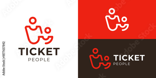 Creative simple ticket people logo template. Ticket with people, human, person logo design vector illustration.