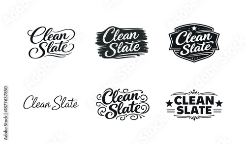 Harmonious Lettering Variations. Clean Slate. Set lettering. harmonious lettering variations of the same emblematic concept, each with different artistic