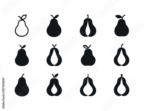 Fruits Logo Variations. Fruits. Icon set. Set Logo of fruits: pear silhouette. harmonious logo variations of the same emblematic concept, each with different
