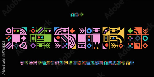 Decorative Font Logo Design Ornate Alphabet Decor Letter Set Modern Typography, Shape Blocks Typographic for Creative Title, Carnival Poster Headline, Festival Logotype, Color Fonts. Vector Typeface