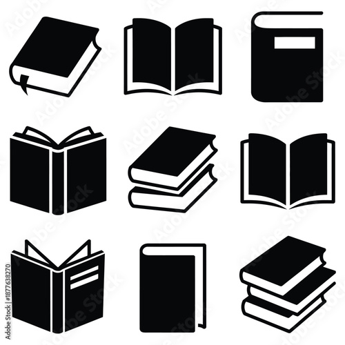 Book set icon and logo isolated on white background, vector design representing education, reading, library systems, publishing identity, academic projects, and modern professional visual communicatio