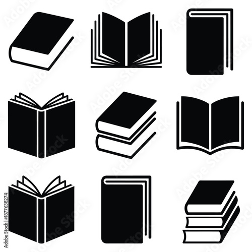 Book set icon, logo isolated on white background, vector illustration for education, library branding, knowledge concept, publishing projects, learning platforms, and professional graphic design 