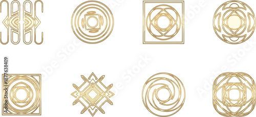 Golden Art Deco Abstract Geometric Vector Line Art Elements.eps