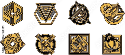 Elegant Gold and Black Art Deco Geometric Abstract Symbols Collection.eps
