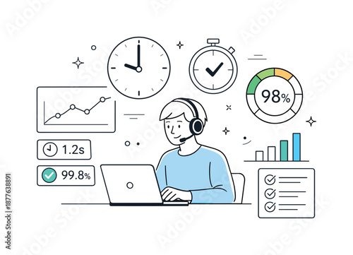 Optimized Service Monitoring. Service level monitoring and reporting. Analyst tracking response times and performance metrics, focused and controlled
