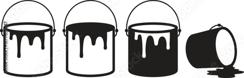 Silhouette of dripping paint cans, paint spill, color concept, vector illustration