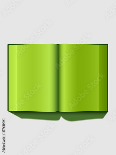 An open book is a source of knowledge. The book, in green tones, is open in the middle. Science and education.