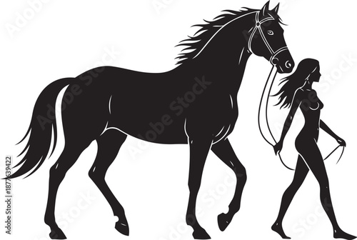 silhouette of a girl with horse