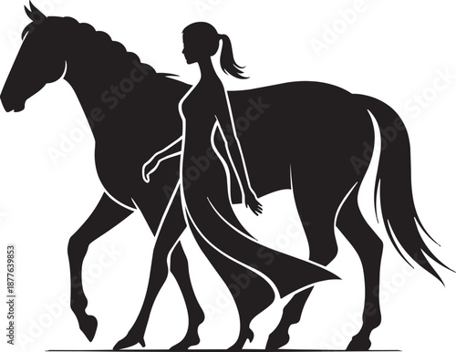 silhouette of a girl with horse