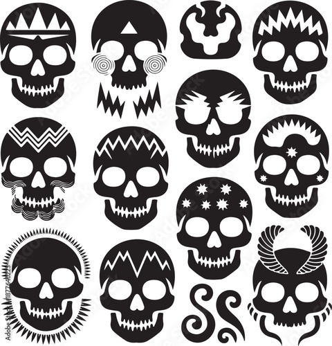 Sugar Skull Silhouette Bundle | Day of the Dead Skull Vector Set