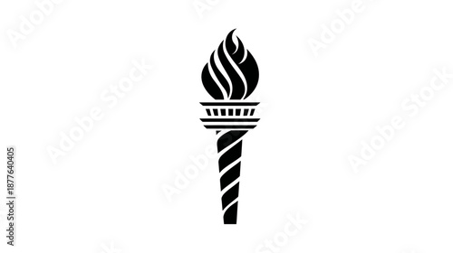 A black and white illustration of a torch with flames, intricate detailing