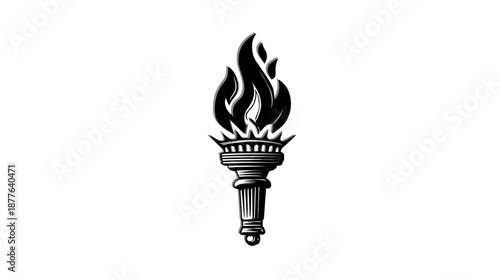 A black and white illustration of a torch with flames against a white backdrop