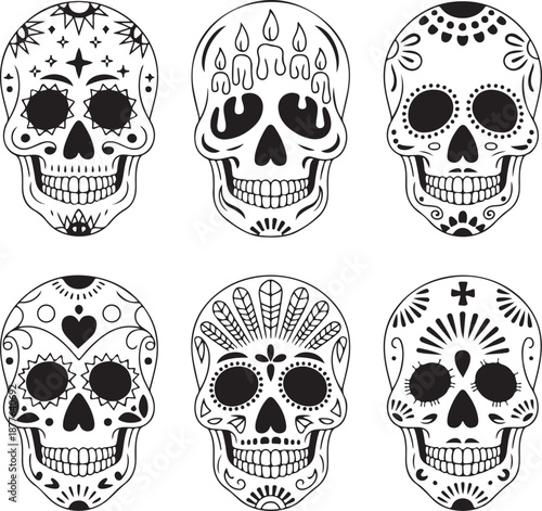 Sugar Skull Silhouette Bundle | Day of the Dead Skull Vector Set