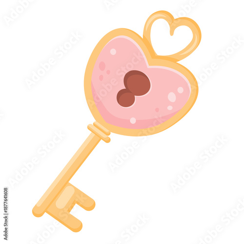 Vector cartoon image of a key with a heart in honor of Valentine's Day on February 14th. Concept of love confession and romance. Element for your design.