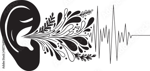 Hearing and Sound Wave Floral Illustration Design Concept