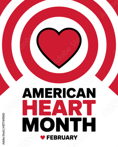 American Heart Month Symbol with Red Heart and Circles