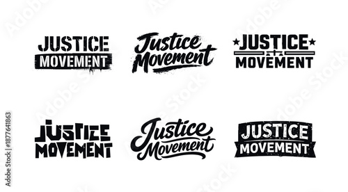 Justice Lettering Variations. Justice movement lettering. Set lettering. harmonious lettering variations of the same emblematic concept, each with different