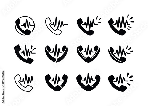Phone Call Icon Variations. unexpected phone call. Icon set. Set Logo of unexpected phone call: waveform alert. harmonious logo variations of the