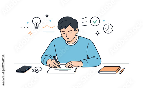 Mindful Work Zone. Focused work with fewer distractions. Professional concentrating on one task, phone and extra items set aside, mindful productivity mood.