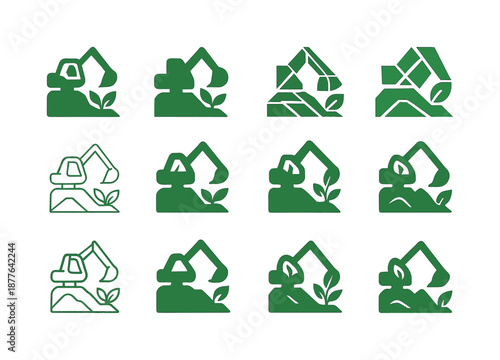 Sustainable Mining Icons. Mining operations and sustainable mining practices. Icon set. Set Logo of Mining operations and sustainable mining practices: