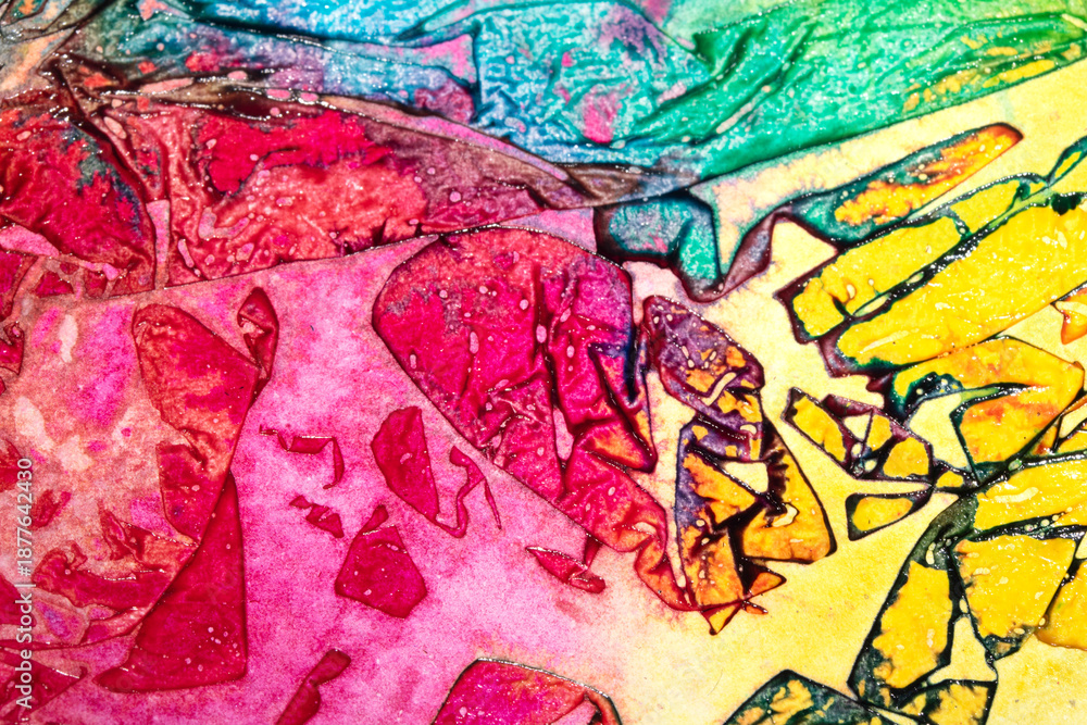 Fototapeta premium Abstract coloured ink geometric stained glass style paint background