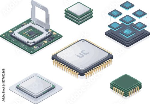Create a realistic Central Computer Processors CPU concept - 3d rendering vector art with white background.