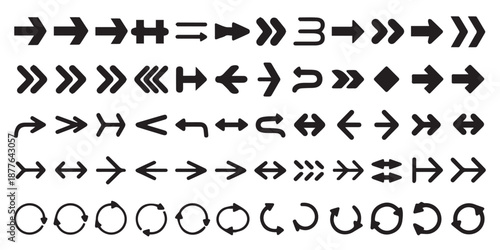 A Diverse Collection of Black Arrows and Directional Symbols for Graphic Design and Navigation