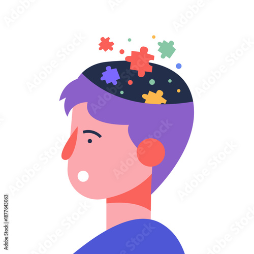 Abstract Human Head Profile with Open Mind Concept and Colorful Puzzle Pieces Representing Thinking and Creativity.