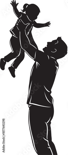 Silhouette of happy father lifting little girl in air