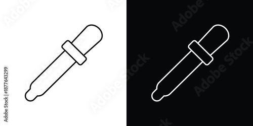 Minimalist dropper tool icon in black and white contrast, symbolizing color sampling in digital design. Ideal for UI, graphic software, and creative interface themes.