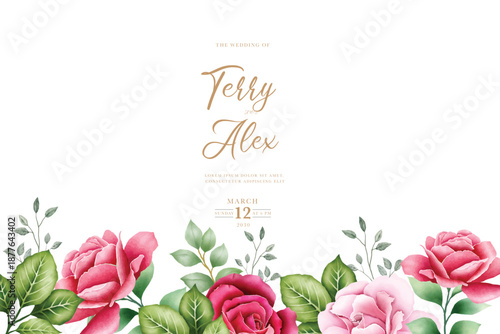 Elegant Watercolor Roses Floral Background with Green Leaves