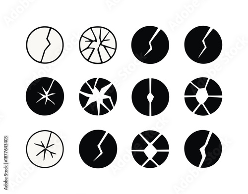 Emotional Hurt Icons. Emotional hurt. Icon set. Set Logo of emotional hurt: shattered circle. harmonious logo variations of the same emblematic concept, each
