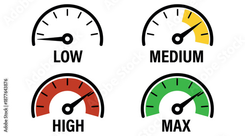 Speed Level Indicators featuring analog dashboard gauges with low medium and high colorful scales