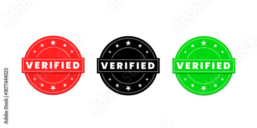 Verified Badge Icon with Star Elements in Orange Black and Green Colors Isolated on White Background for Website UI, App Interface, and Trust Design Use