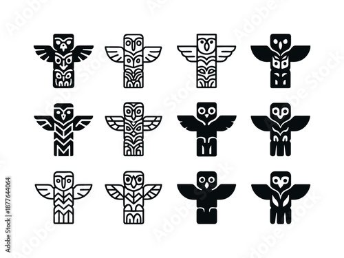 Sacred Totem Icon Set. Cultural heritage tours and indigenous experiences. Icon set. Set Logo of cultural heritage tours and indigenous experiences: sacred