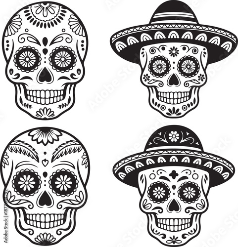 Sugar Skull Silhouette Bundle | Day of the Dead Skull Vector Set
