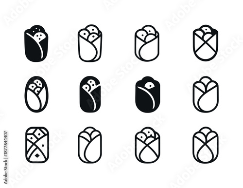 Global Breakfast Logos. Trying global breakfast traditions. Icon set. Set Logo of Trying global breakfast traditions: falafel wrap. harmonious logo variations