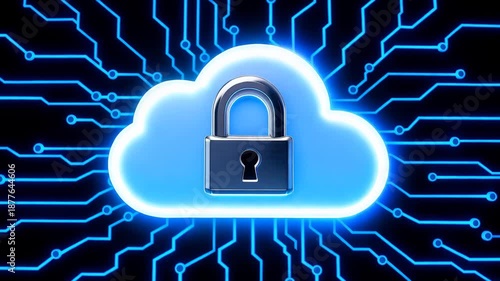 Cloud computing security concept with padlock on blue cloud storage  secure data protection