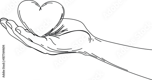 Continuous one line drawing of Hand holding a heart.