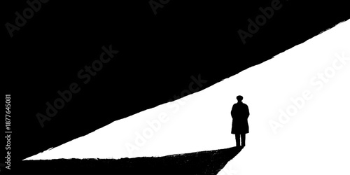 Silhouette of lone figure in stark black and white contrast