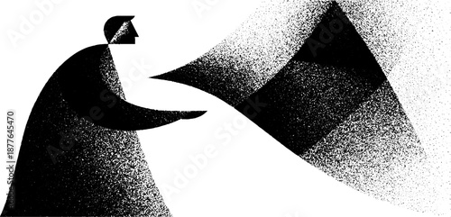 Abstract silhouette of person in geometric composition with dynamic textures