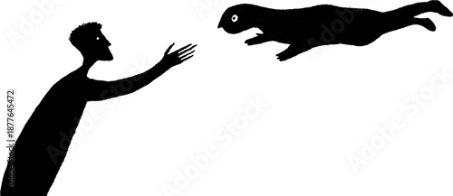Silhouette interaction between person and animal
