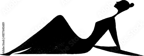 Elegant silhouette of female in relaxed pose against white background