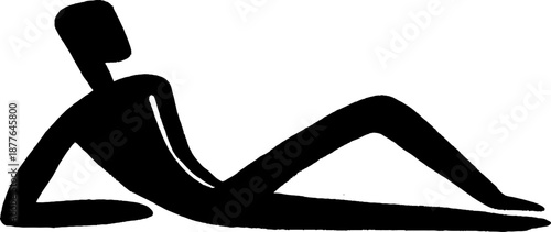 Abstract silhouette of reclining human figure in simple black and white design